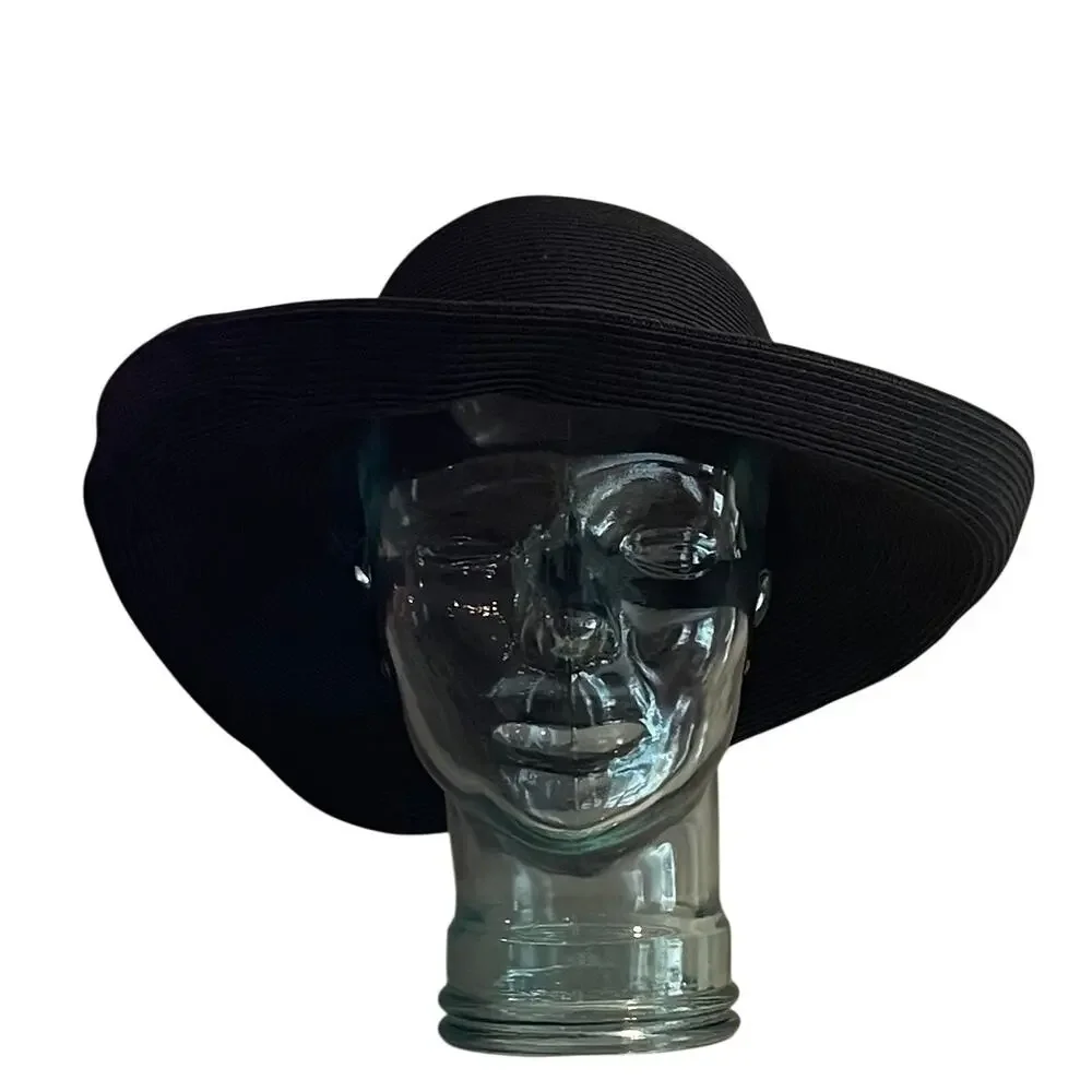 Kathy Jeanne Black Floppy Wide Brim Straw Sun Hat, One Size